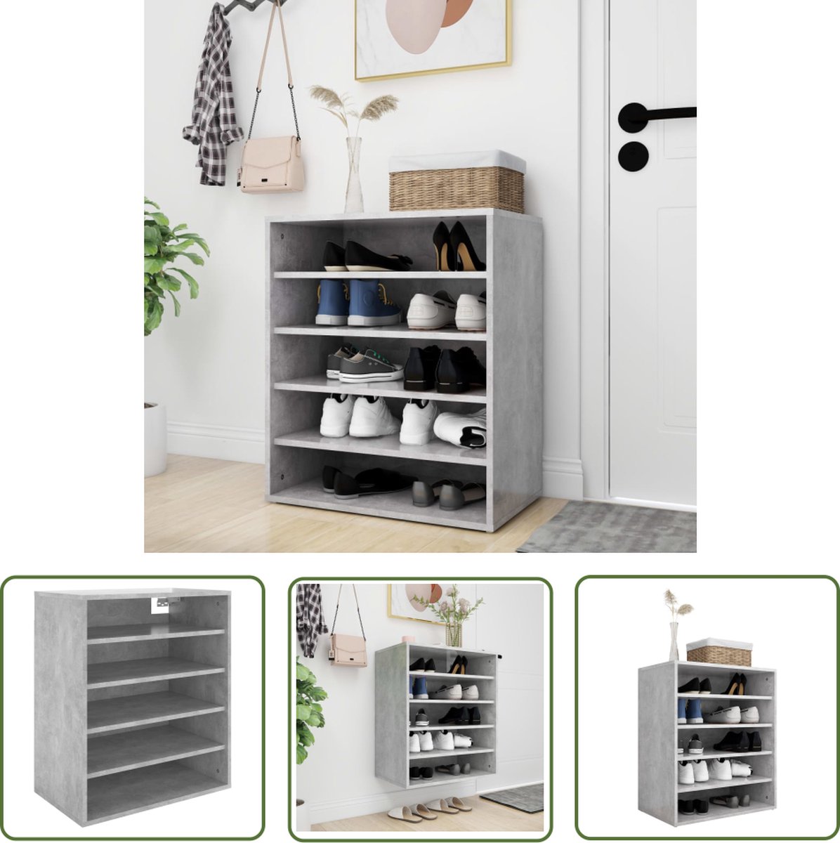 The Living Store Schoenenkast - Betongrijs - 60 x 35 x 70 cm - Duurzaam en stevig (8721032244232)