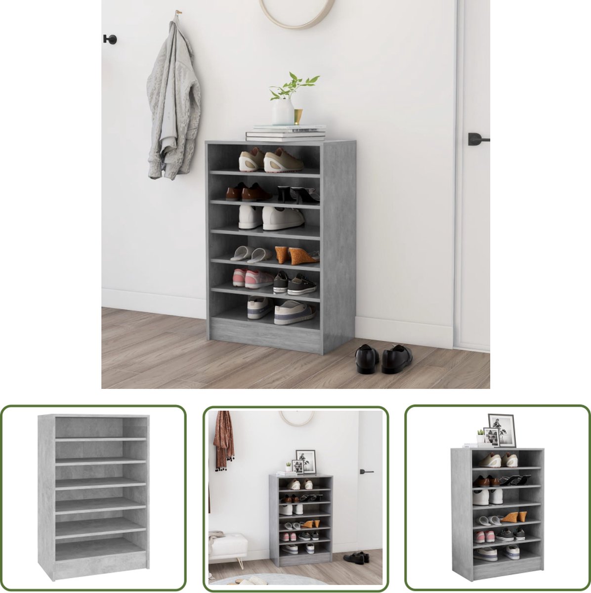 The Living Store Schoenenkast - Betongrijs - 60 x 35 x 92 cm - Hoogwaardig materiaal (8721032291069)