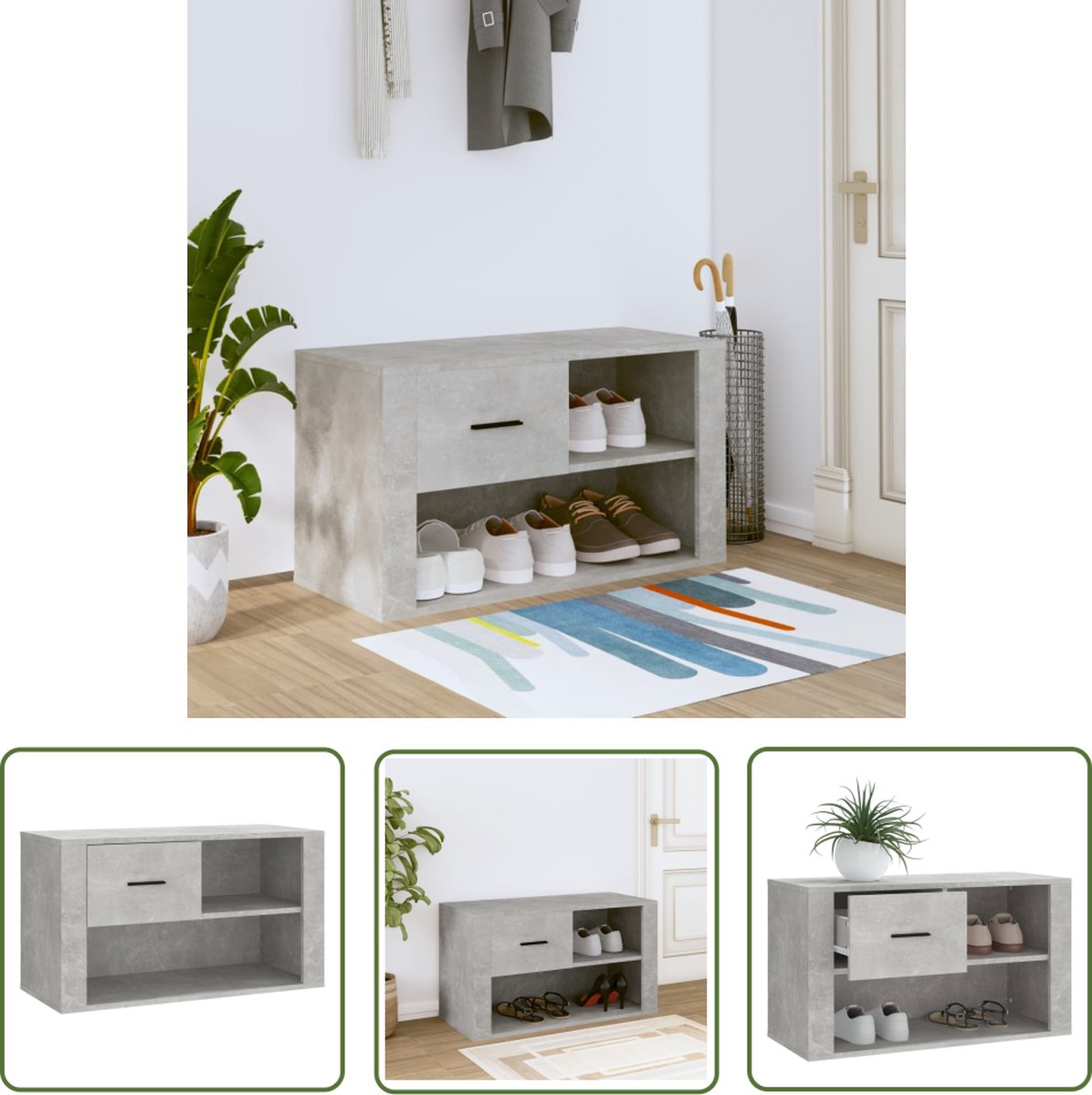 The Living Store Schoenenkast - Betongrijs - 80 x 35 x 45 cm - Voldoende opbergruimte (8721031227175)