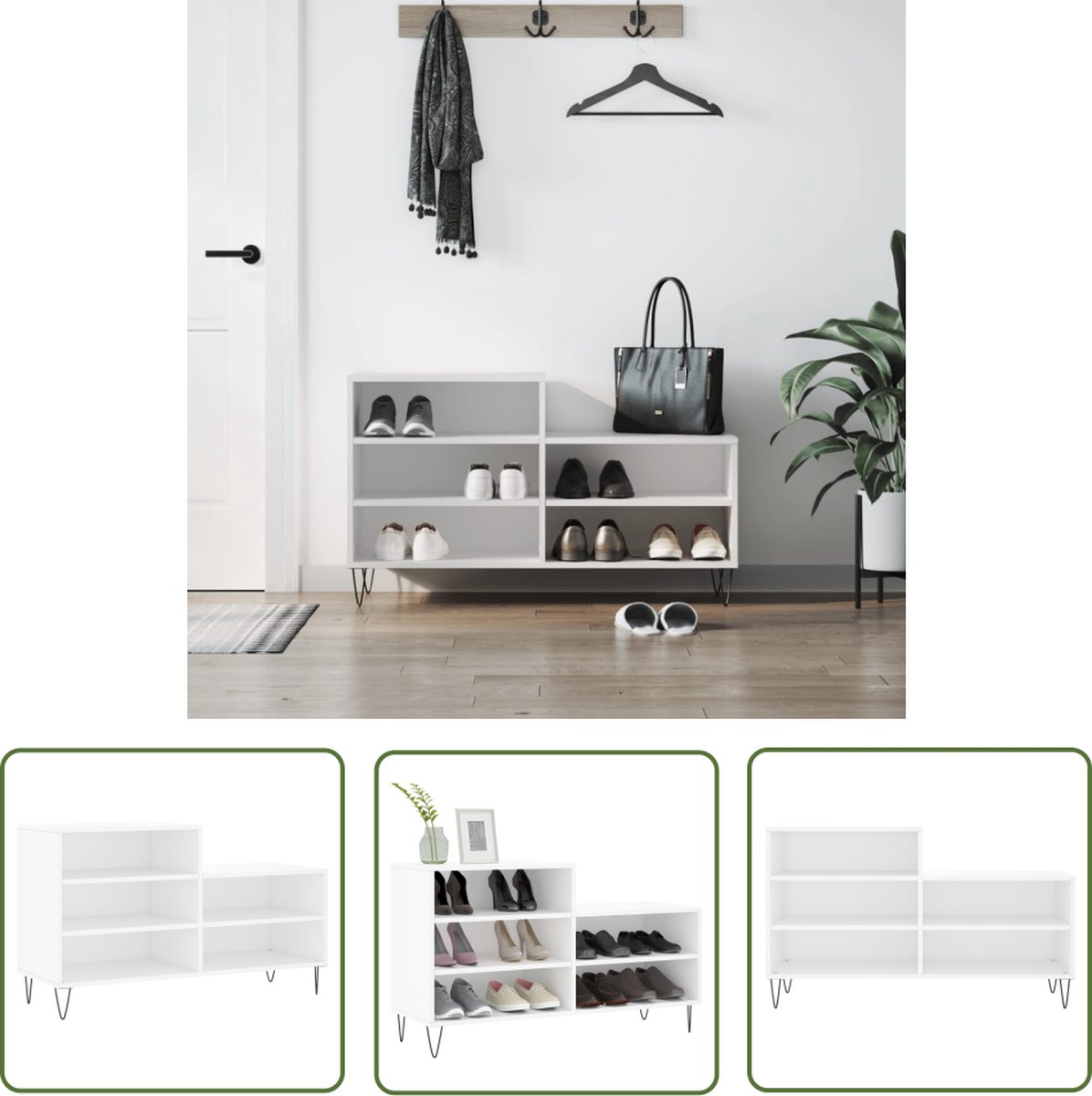 The Living Store Schoenenkast - Bewerkt hout - 102 x 36 x 60 cm - Wit (8721194049461)
