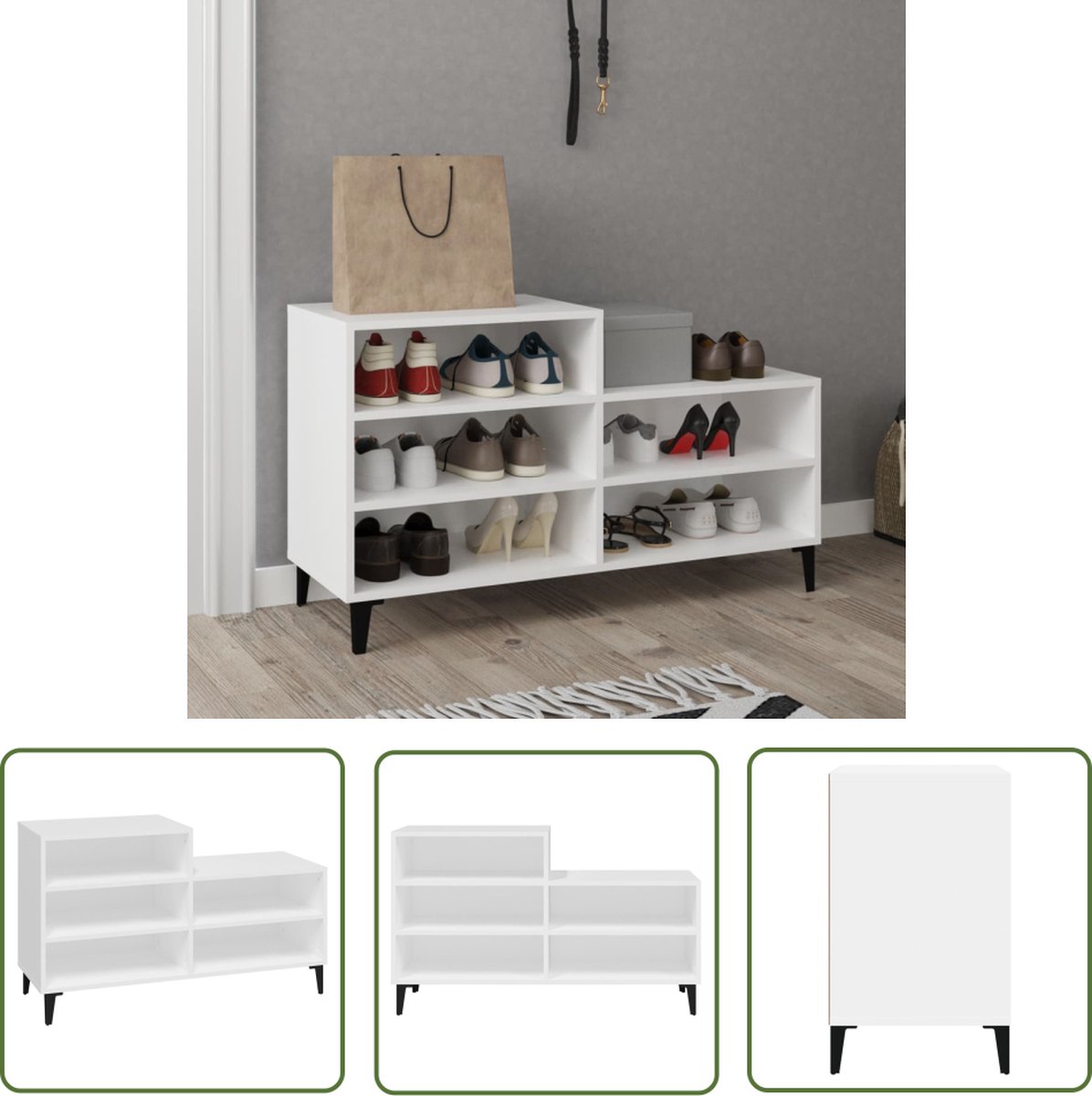 The Living Store Schoenenkast - Bewerkt hout - 102x36x60 cm - Wit (8721032234974)