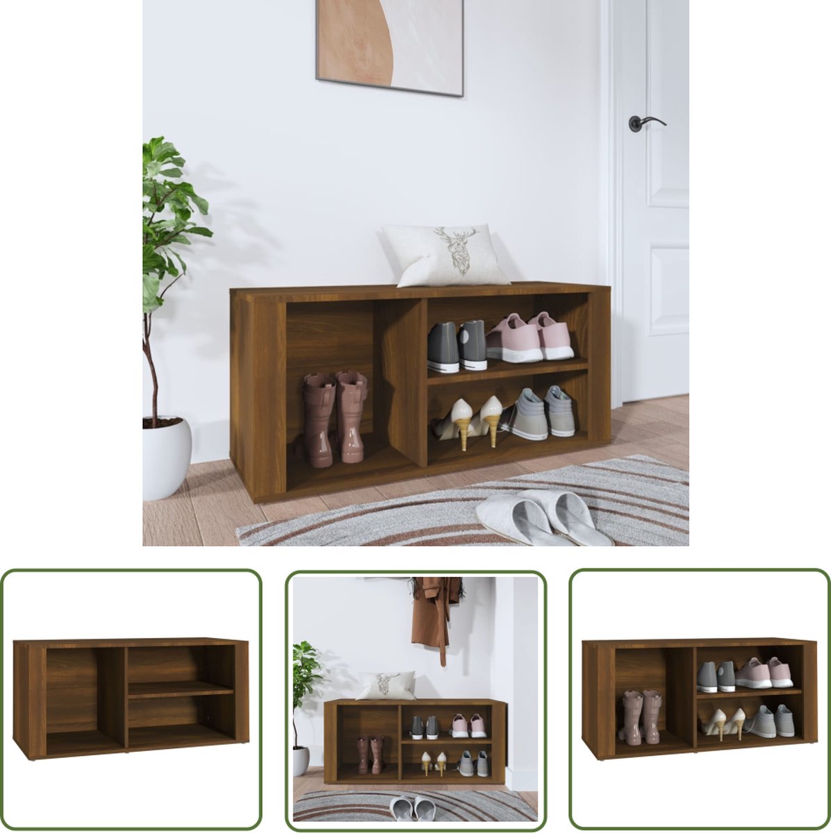 The Living Store Schoenenkast Bruineiken - 100x35x45 cm - Stevig materiaal (8721031230168)