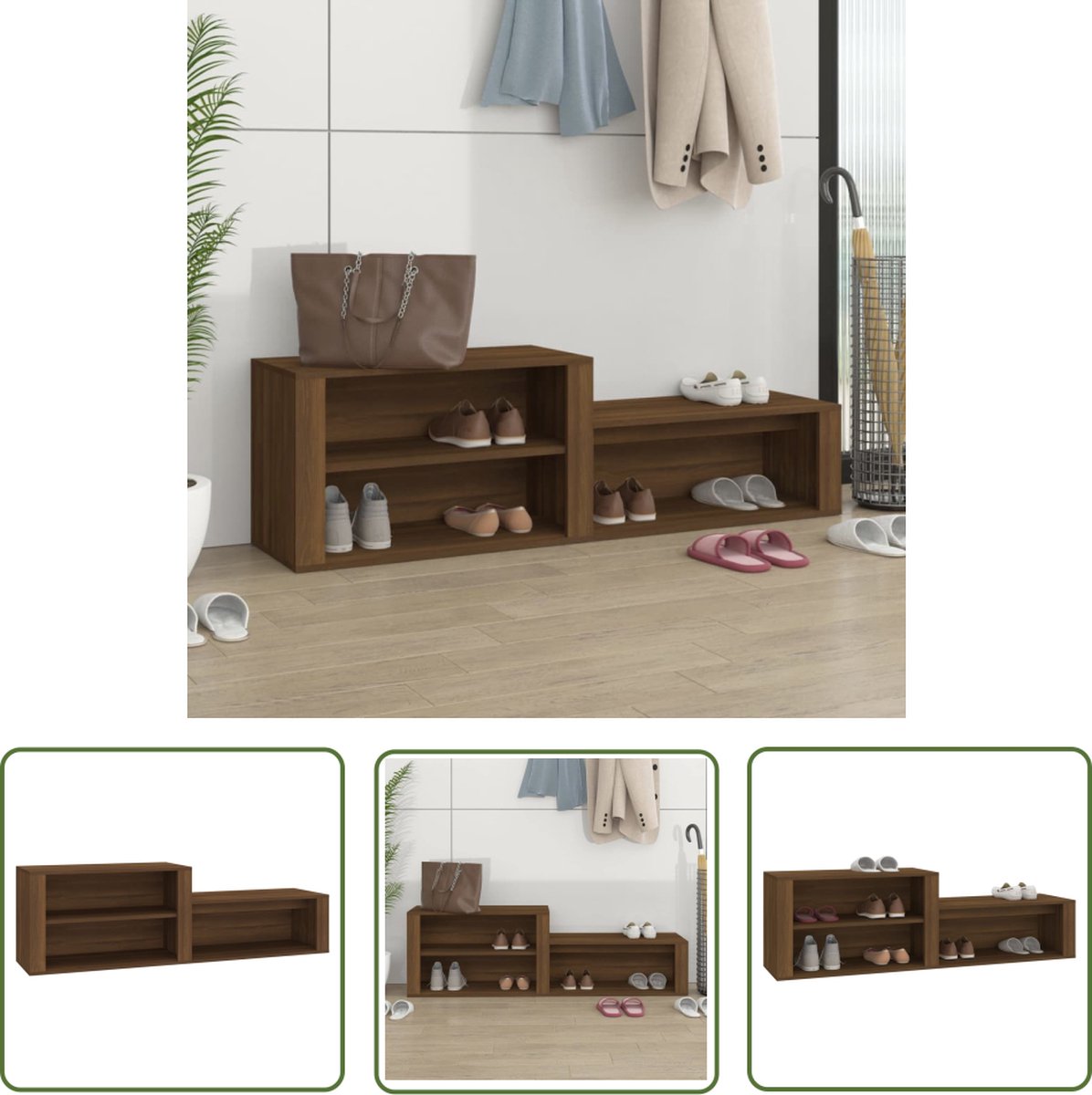 The Living Store Schoenenkast - Bruineiken - 150 x 35 x 45 cm (B x D x H) - Schoenenkast - Schoenuitlegger - Bergruimte - Houten Meubels - Entreebank (8721031230243)