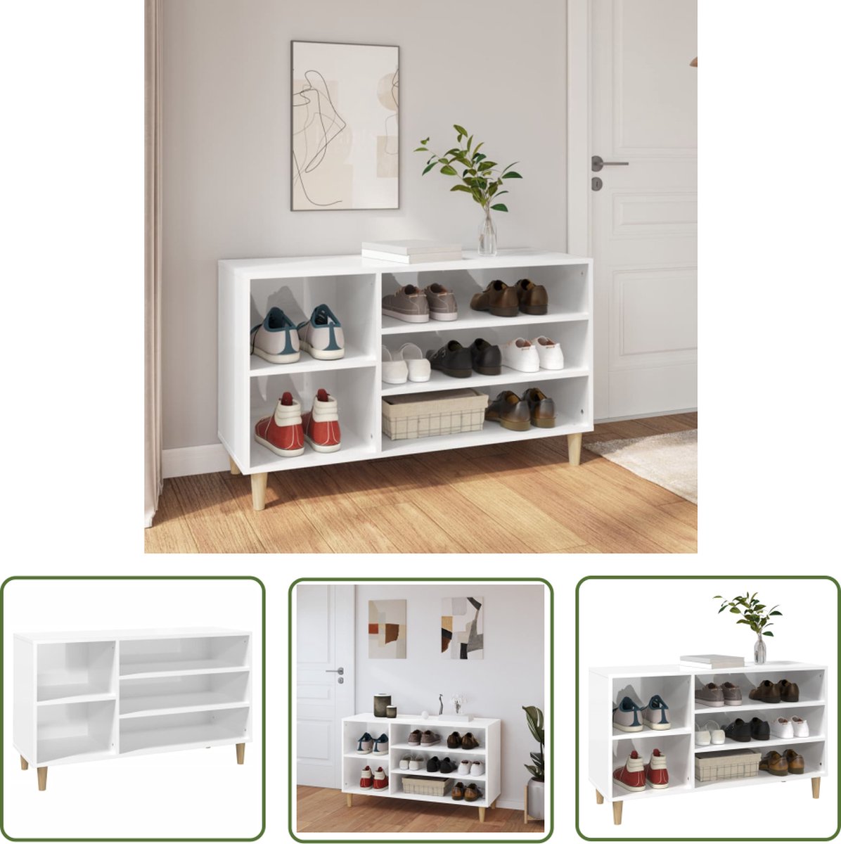 The Living Store Schoenenkast - Elegante opbergoplossing - Stevig materiaal - Voldoende opbergruimte - Stabiel blad - Montagehandleiding inbegrepen - Waarschuwing- wandmontage verplicht - Hoogglans wit - Afmetingen- 102x36x60cm - The Living Store (8721032095544)