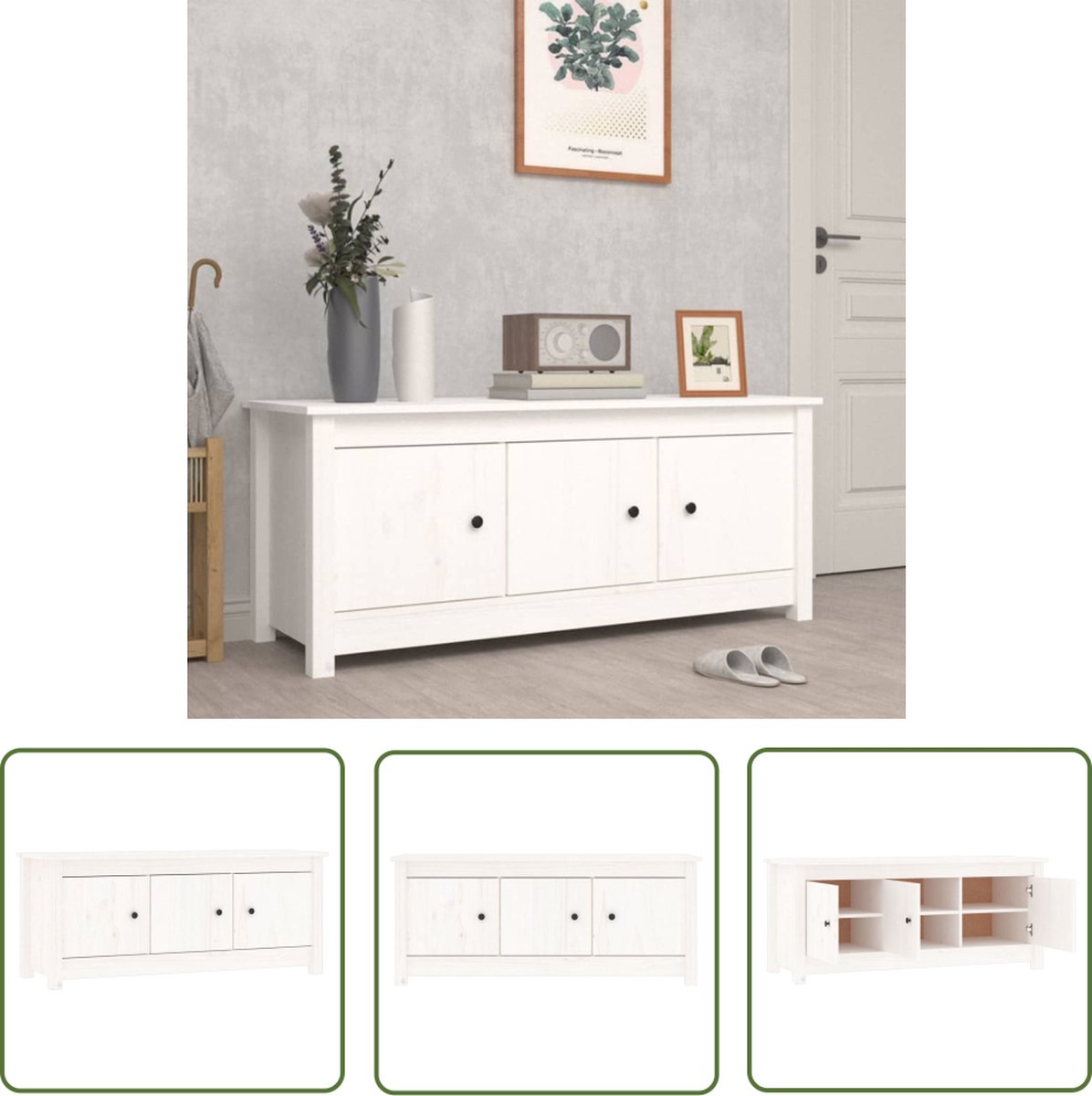 The Living Store Schoenenkast - Grenenhout - 110x38x45.5 cm - Wit (8721031227922)