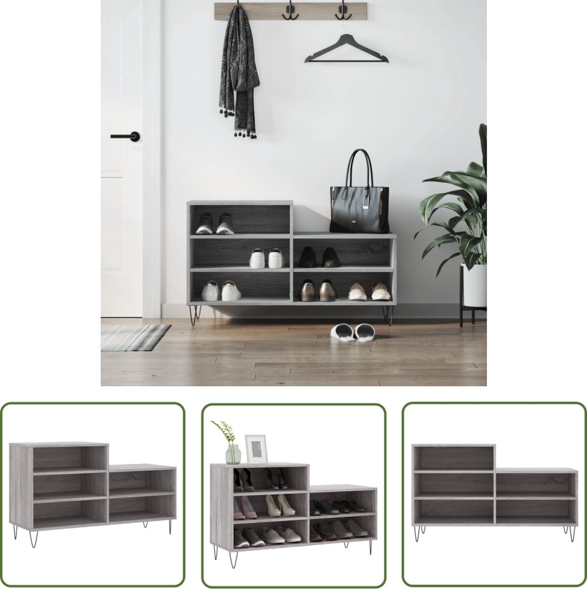 The Living Store Schoenenkast - Grijs Sonoma Eiken - 102 x 36 x 60 cm - Duurzaam Materiaal (8721194514150)