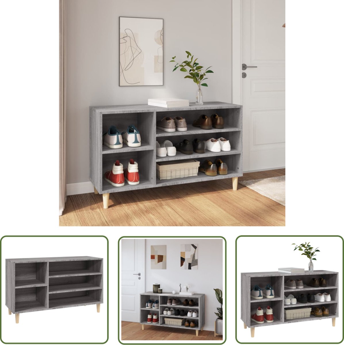 The Living Store Schoenenkast - Grijs Sonoma Eiken - 102 x 36 x 60 cm - Hoge kwaliteit - Voldoende opbergruimte (8721032022236)