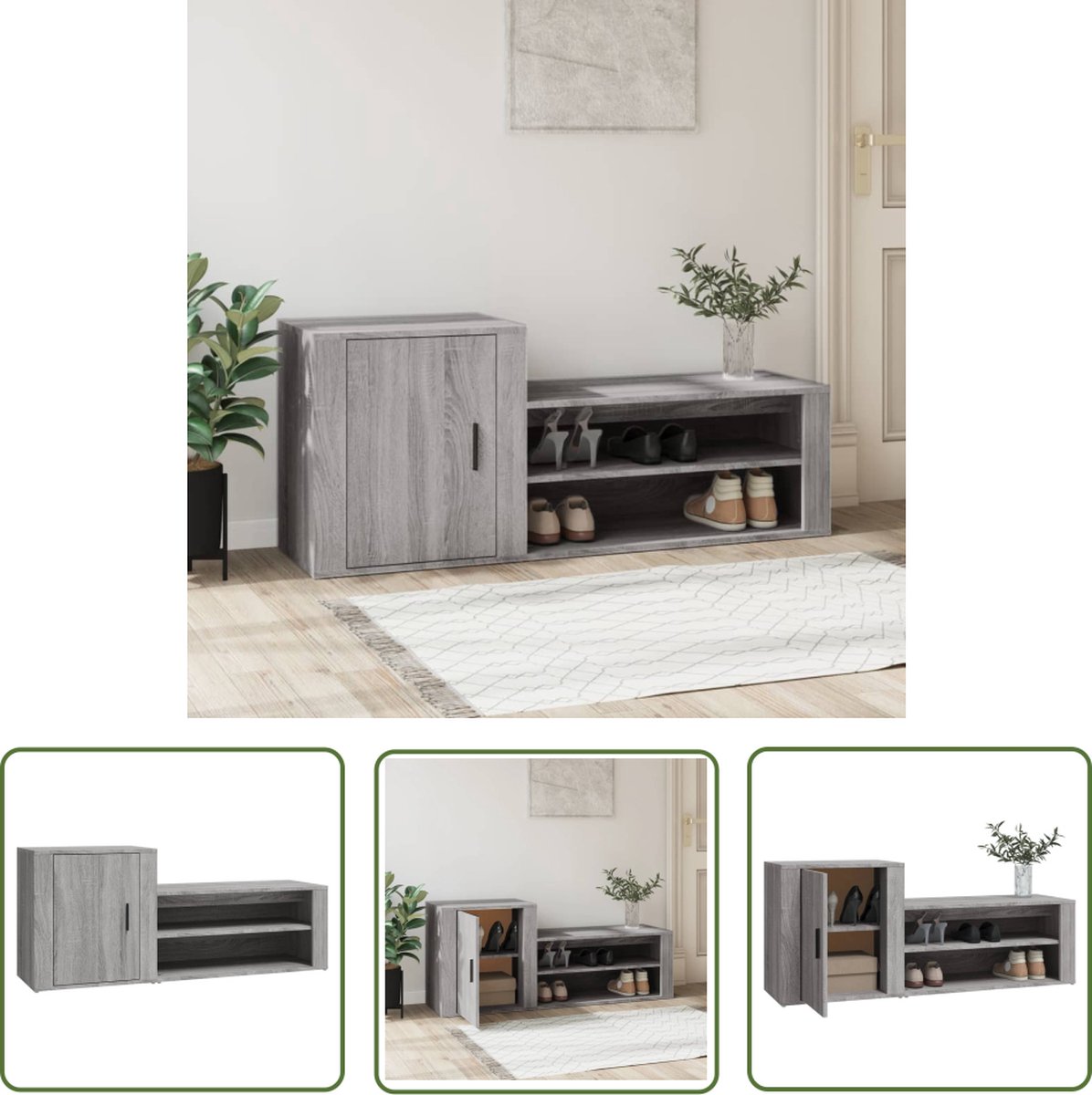 The Living Store Schoenenkast - Grijze Sonoma Eiken - 130 x 35 x 54 cm - Bewerkt hout (8721032247059)