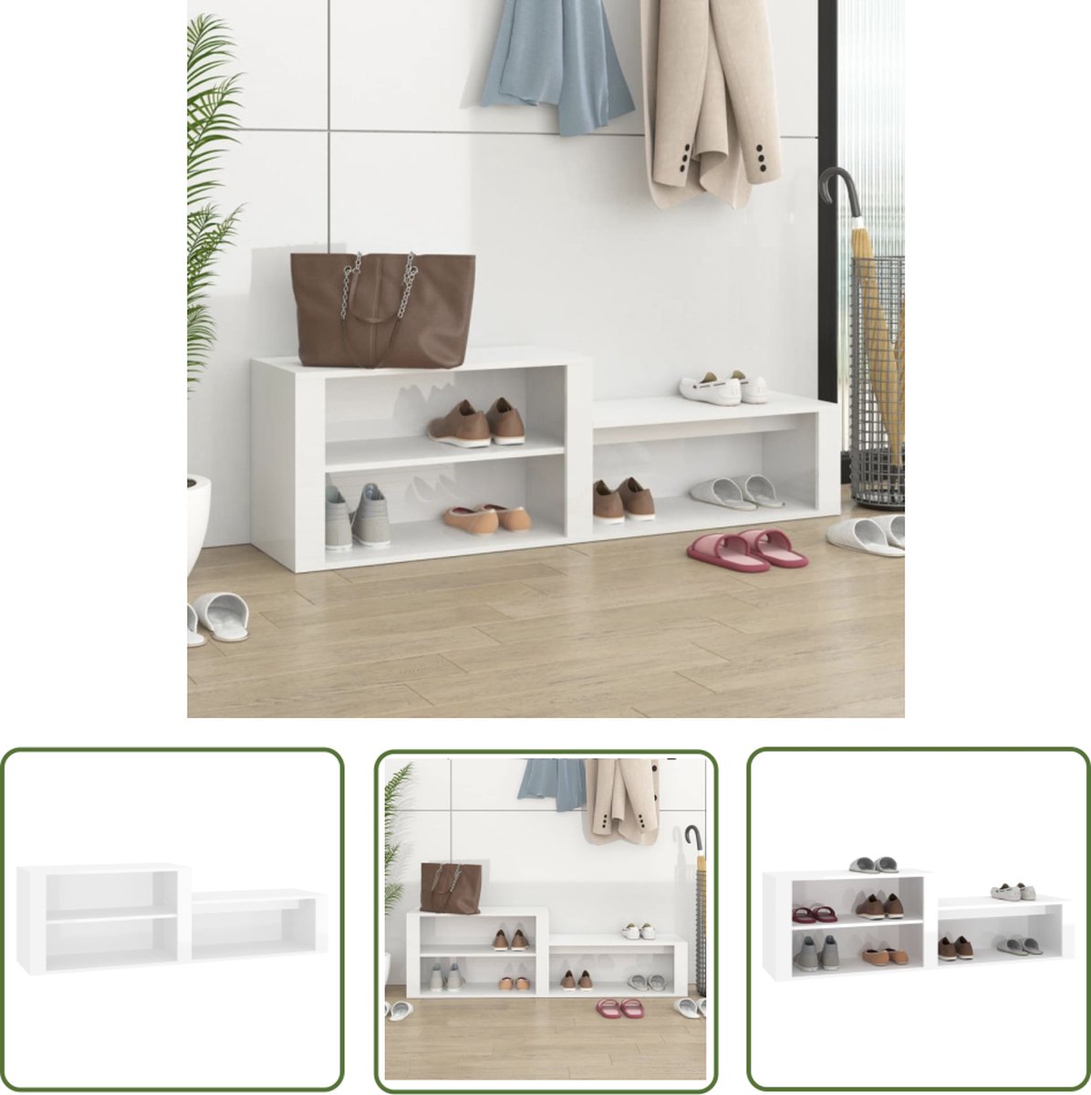 The Living Store Schoenenkast - Hoogglans Wit - 150 x 35 x 45 cm - Stevig Materiaal - Voldoende Opbergruimte (8721031228189)