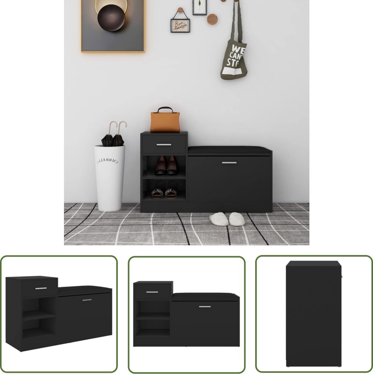 The Living Store Schoenenkast Modern - 94.5x31x57 cm - Zwart - Spaanplaat (8721031229933)