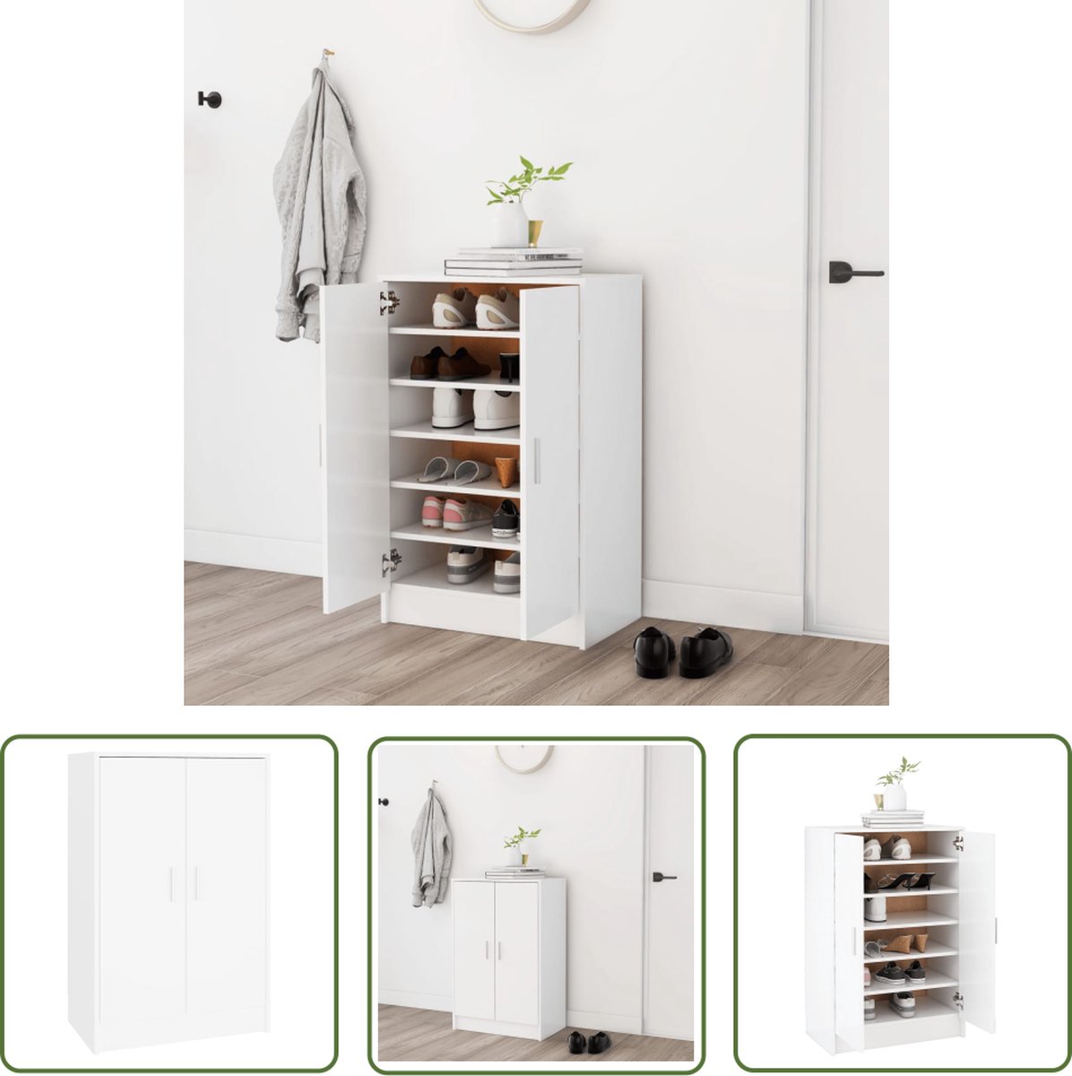 The Living Store Schoenenkast Modern - Wit - 60 x 35 x 92 cm - Gemaakt van Hoogwaardig Spaanplaat (8721032155354)