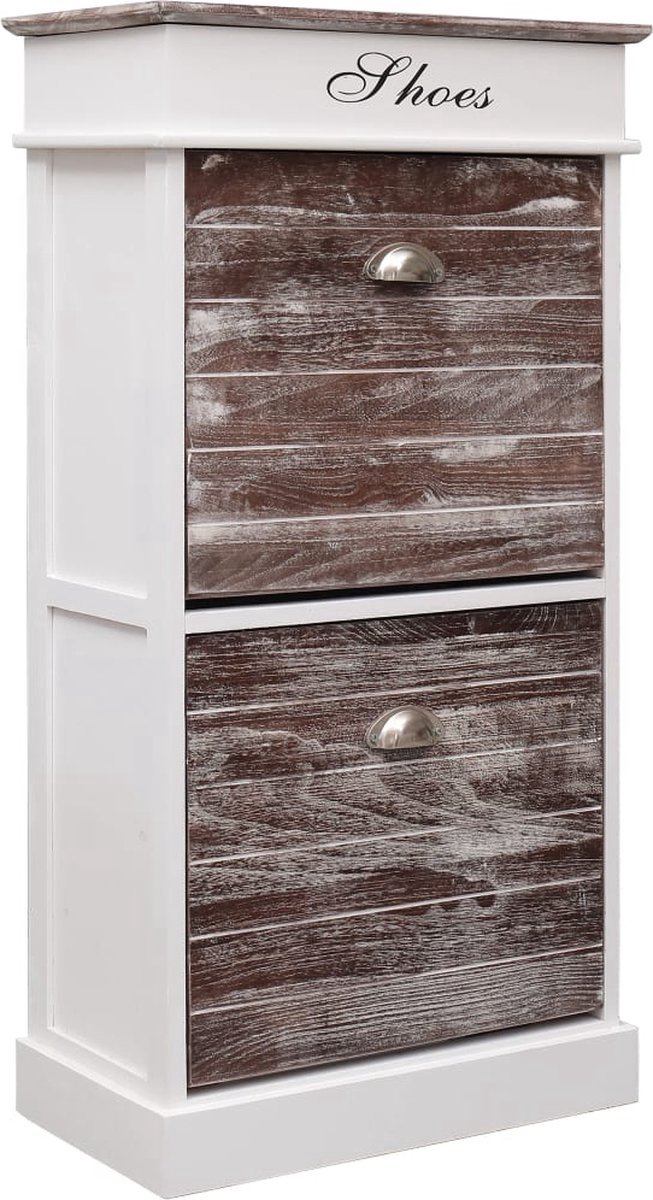 The Living Store Schoenenkast Paulowniahout - 50 x 28 x 98 cm - Bruin/Wit (8721031229988)