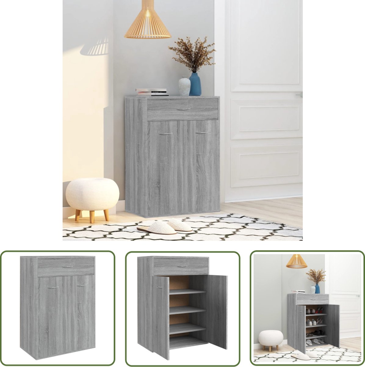 The Living Store Schoenenkast - Praktisch - 60 x 35 x 84 cm - Grijs sonoma eiken (8721031226994)