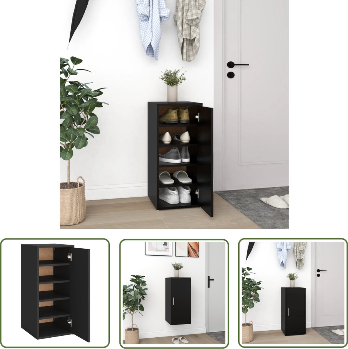 The Living Store Schoenenkast - Schoenenopberger - 32 x 35 x 70 cm - Zwart - Spaanplaat - Montage vereist (8721032273102)