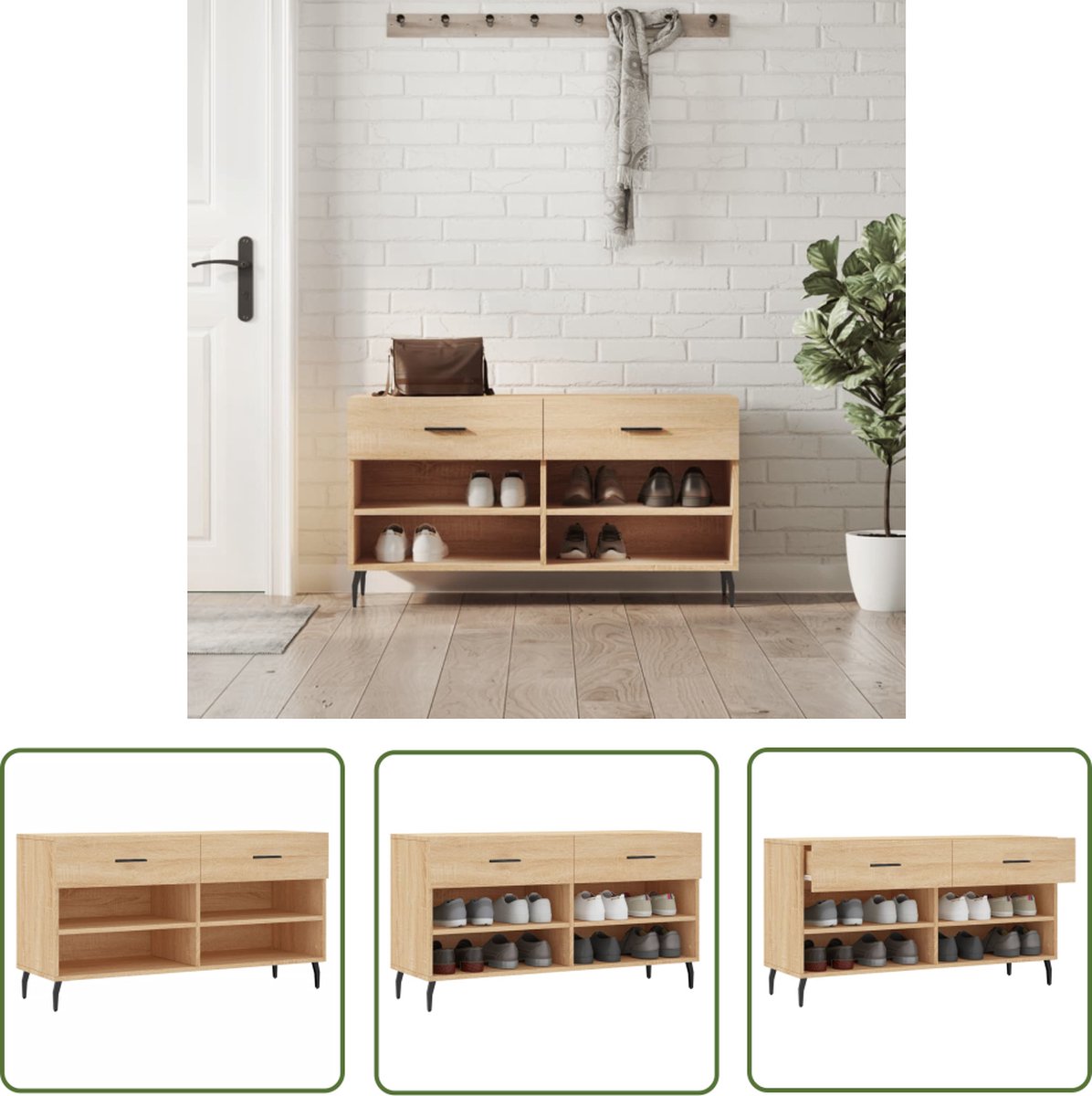 The Living Store Schoenenkast - Sonoma Eiken - 102 x 35 x 55 cm - Duurzaam materiaal (8721032054176)