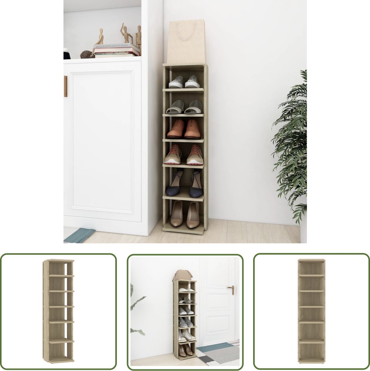 The Living Store Schoenenkast Sonoma Eiken - 27.5x27x102 cm - 6 schappen (8721032252794)