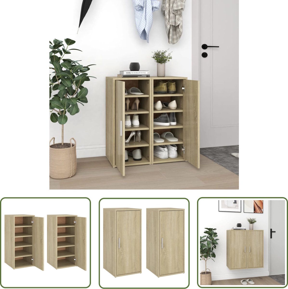 The Living Store Schoenenkast - Sonoma Eiken - 32 x 35 x 70 cm - 5 schappen (8721032246151)