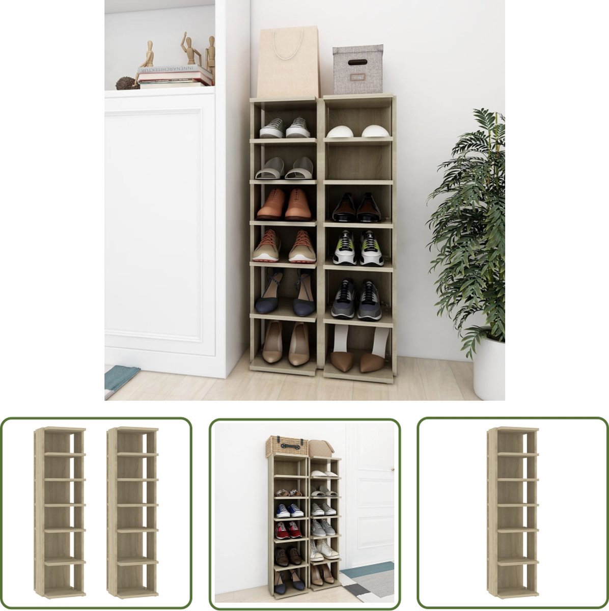The Living Store Schoenenkast - Sonoma eiken - 27.5 x 27 x 102 cm - Met 6 schappen (8721032010622)