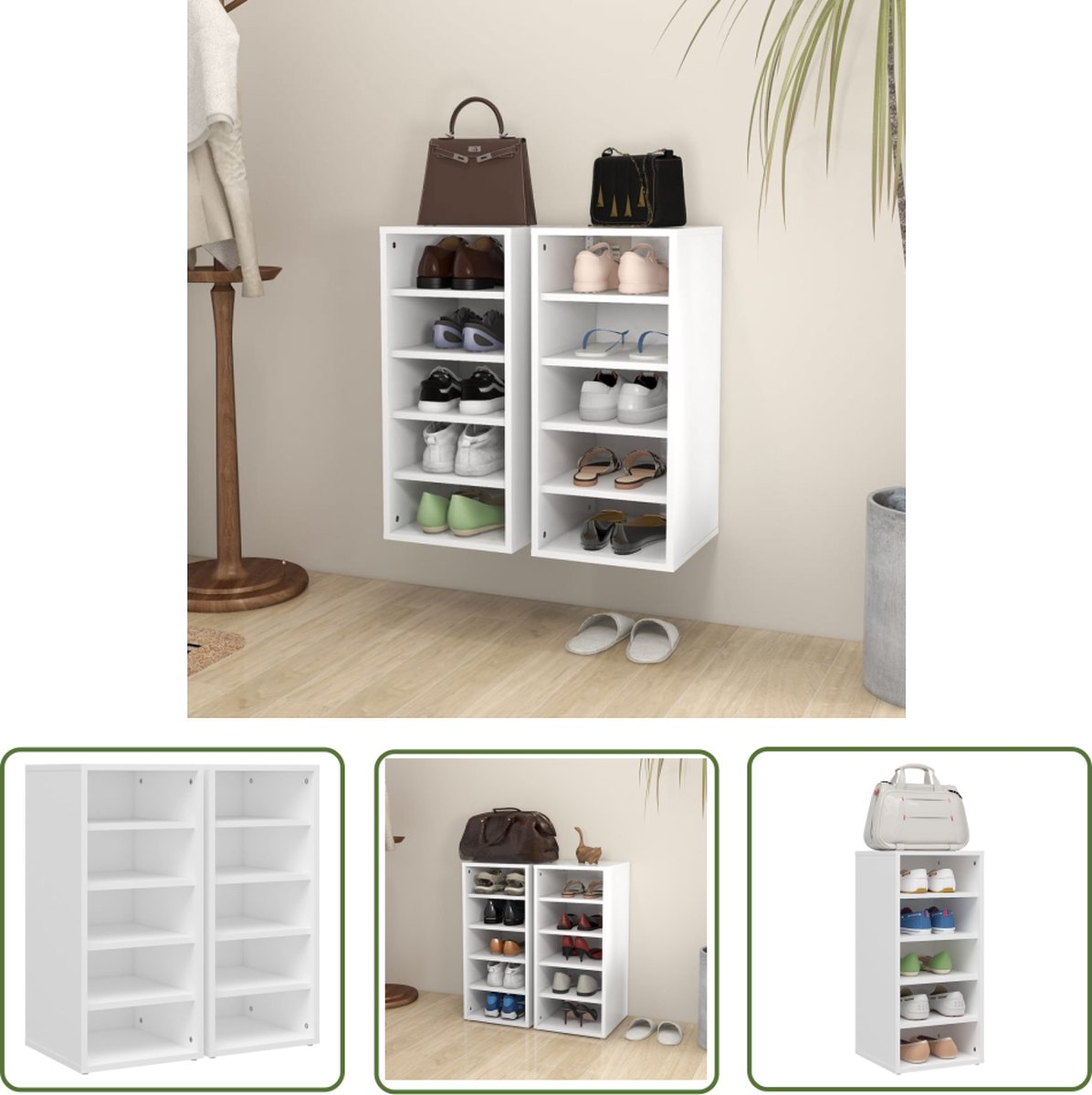The Living Store Schoenenkast - Tijdloos - Opbergers - Afmeting- 31.5 x 35 x 70 cm - Kleur- wit - Materiaal- spaanplaat - Schoenenkast - Schoenenopbergen - Schoenenrek - Kast - Bergruimte (8721031231202)