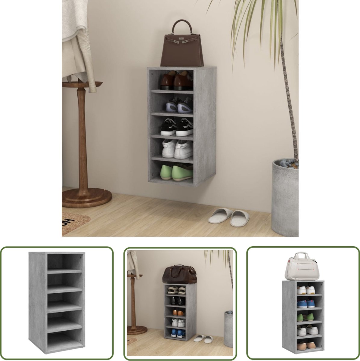 The Living Store Schoenenkast Timeless - Schoenenopberger - 31.5 x 35 x 70 cm - Betongrijs - Schoenenkast - Schoenenopbergt - Schoenuitlegger - Houten Schoenenkast - Grijze Schoenenkast (8721031230595)