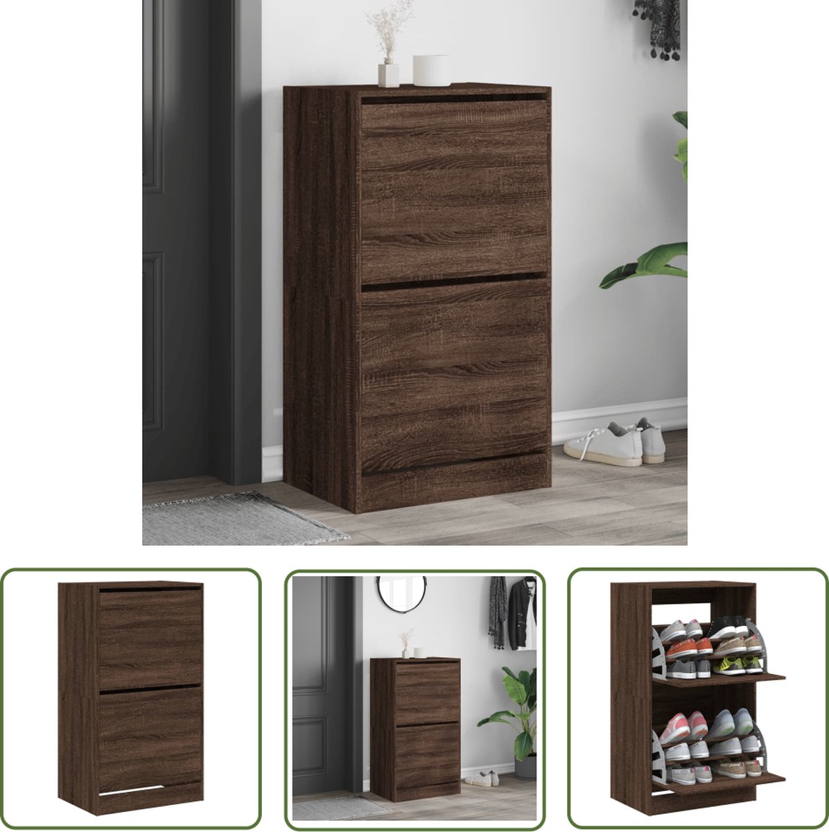 The Living Store Schoenenkast Trendy Bruineiken 60 x 42 x 108 cm - Ruimtebesparend - Duurzaam (8721194388409)