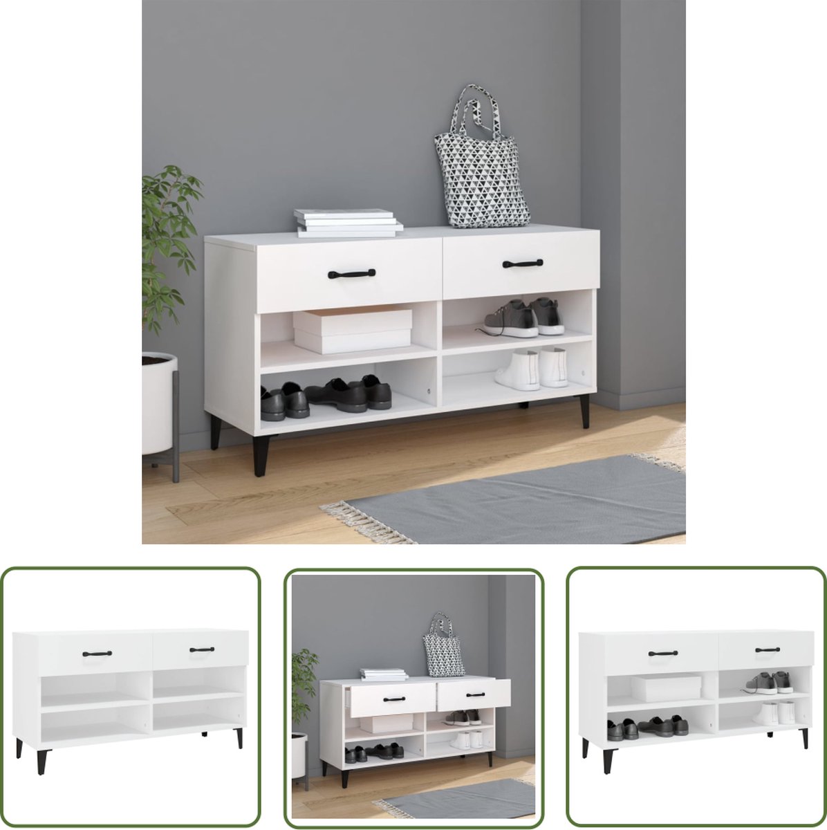 The Living Store Schoenenkast - Wit - 102 x 35 x 55 cm - Stevig materiaal (8721032043750)
