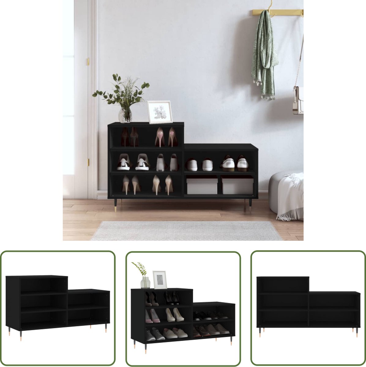 The Living Store Schoenenkast - Zwart - 102 x 36 x 60 cm - Duurzaam bewerkt hout - Voldoende opbergruimte (8721194023089)