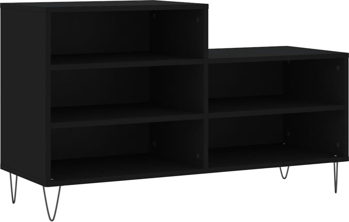 The Living Store Schoenenkast - Zwart - 102 x 36 x 60 cm - Duurzaam bewerkt hout - Voldoende opbergruimte - Stevig blad - Metalen poten (8721194512798)