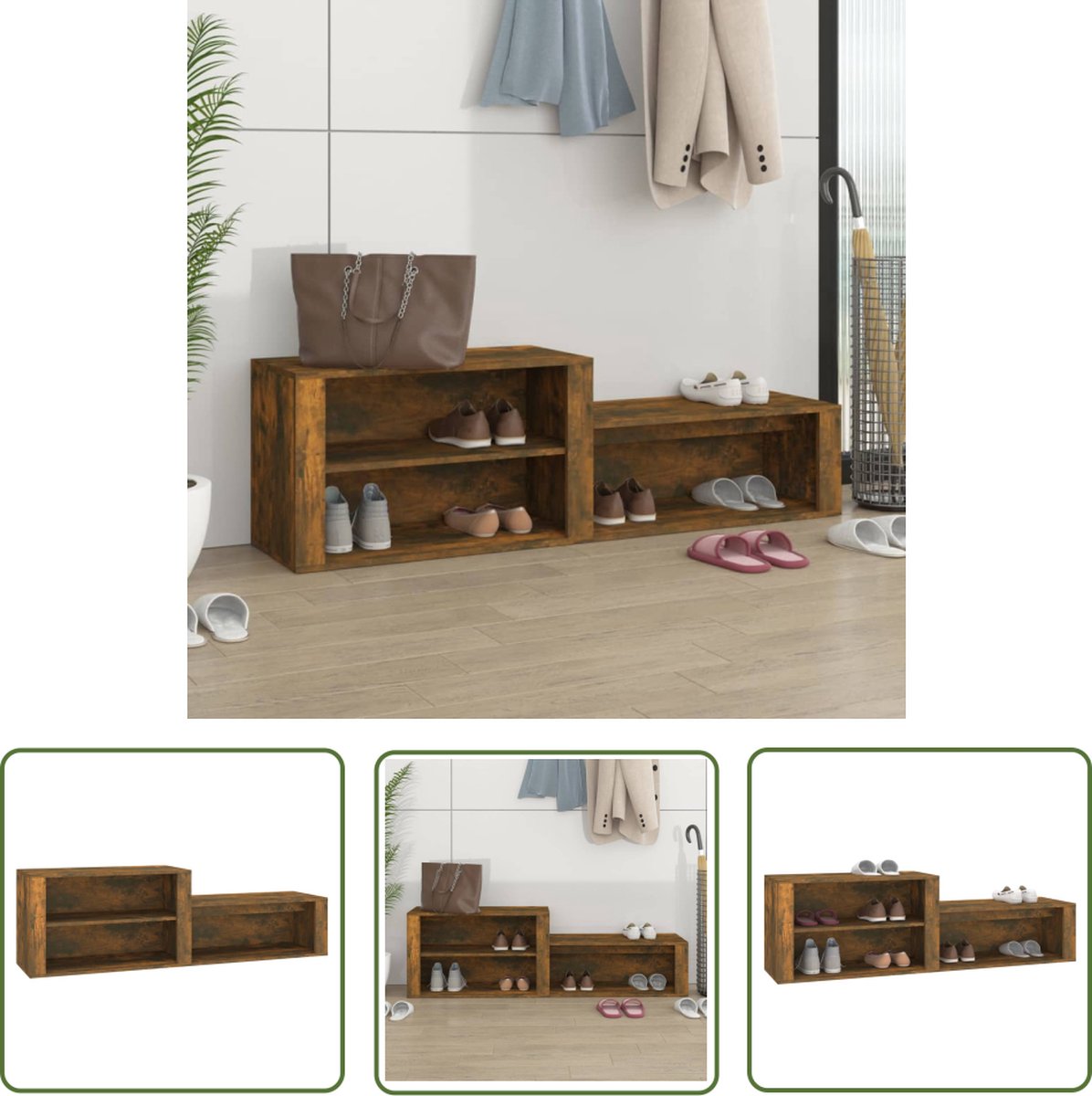 The Living Store Schoenenkast - gerookt eiken - 150x35x45 cm (8721031227823)