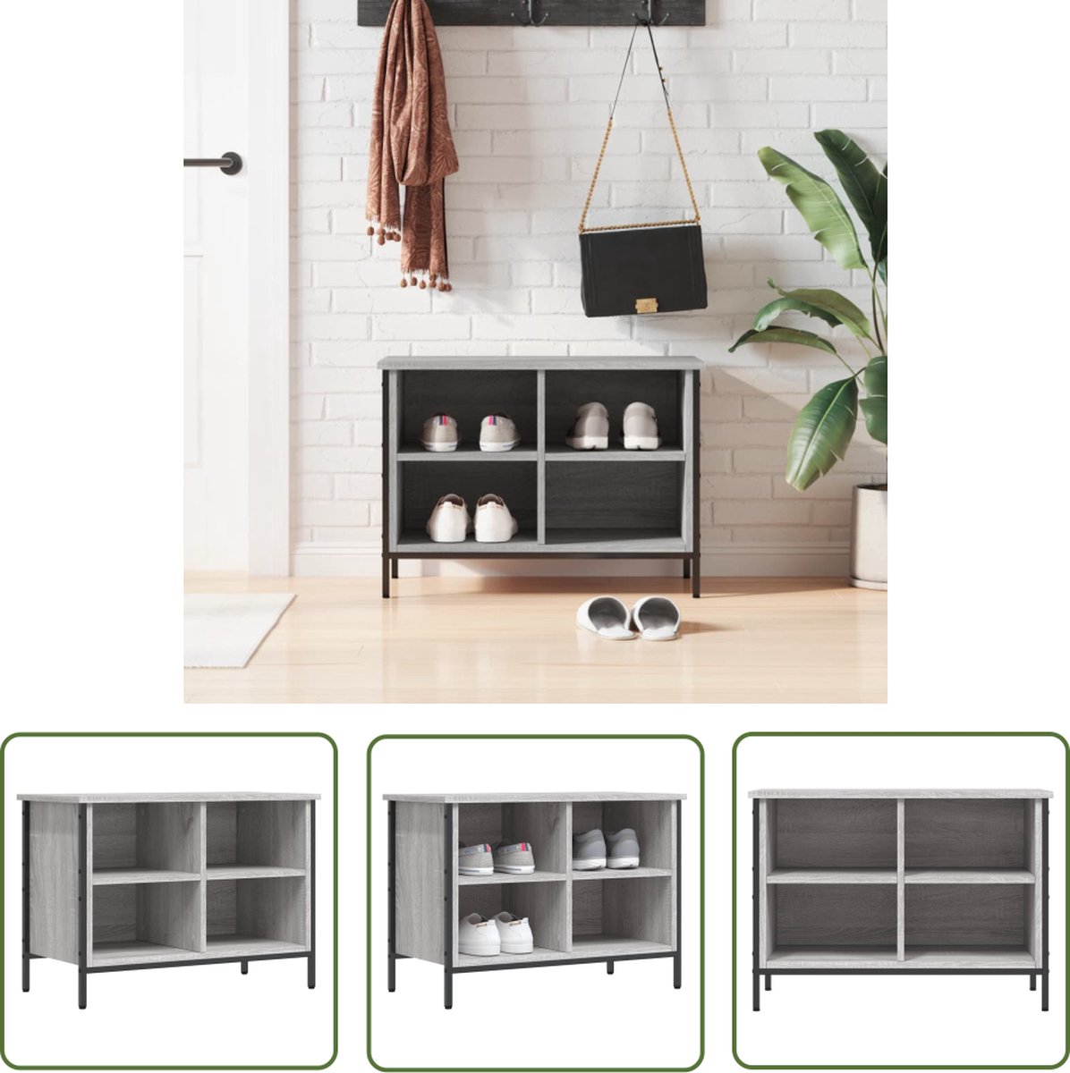 The Living Store Schoenenkast - naam - Kast - 69 x 35 x 50 cm - Grijs Sonoma Eiken (8721032102570)