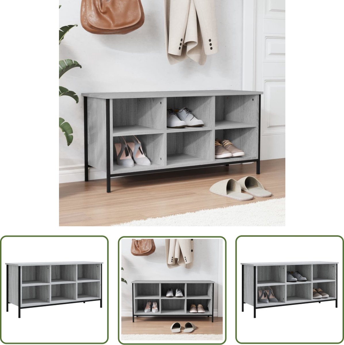 The Living Store Schoenenkast - schoenenkast - Afmetingen- 100 x 35 x 50 cm - Kleur- grijs sonoma eiken (8721032079667)