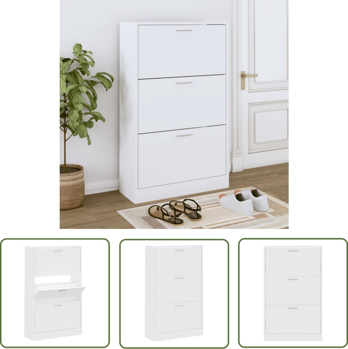 The Living Store Schoenenkasten - Schoenenkast - 63 x 24 x 103 cm - Wit (8721032035939)