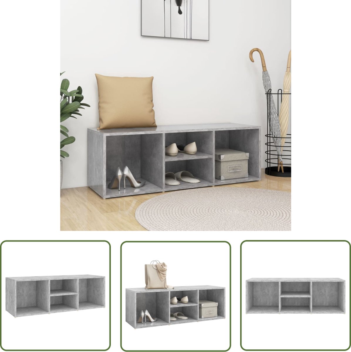 The Living Store Schoenenopbergbank 105x35x35 cm bewerkt hout betongrijs - Schoenenbank - Schoenuitlegers - Schoenenkasten - Meubels - Houten Meubelen (8721031230205)