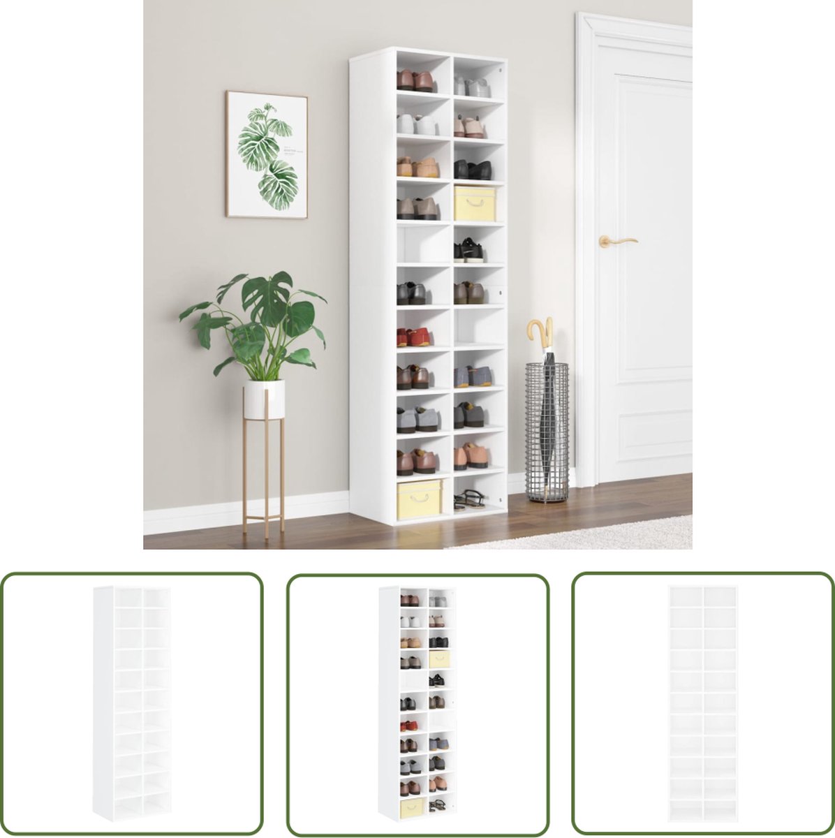 The Living Store Schoenenrek - 54 x 34 x 183 cm - Wit - Bewerkt hout (8721031228141)