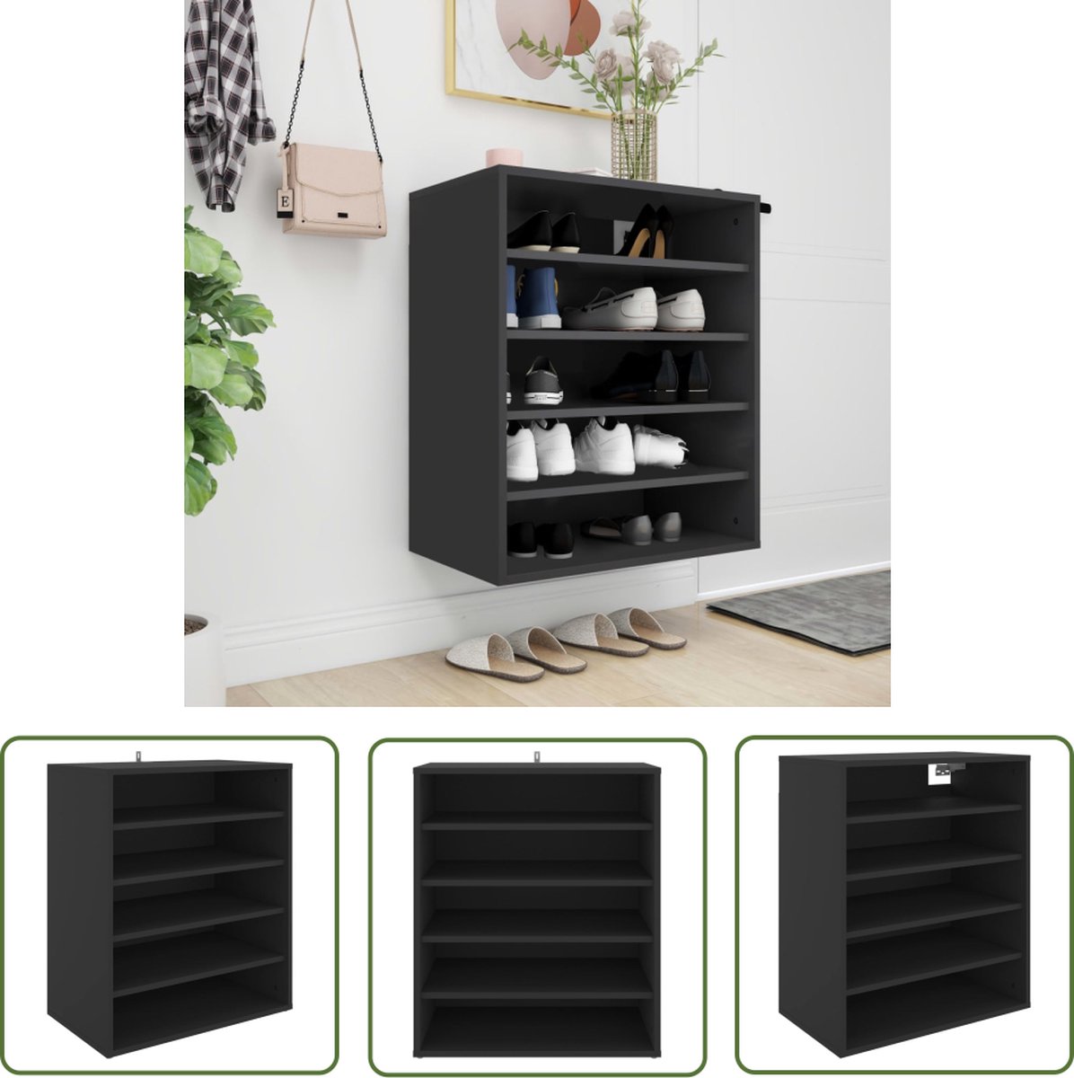 The Living Store Schoenenrek - 60 x 35 x 70 cm - Zwart - Spaanplaat - Montage vereist (8721032238668)
