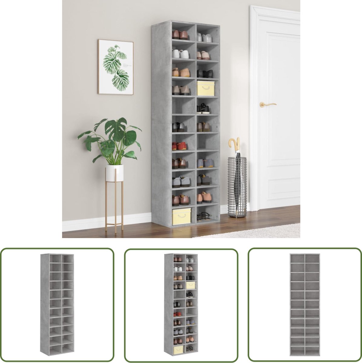 The Living Store Schoenenrek Betongrijs - 54 x 34 x 183 cm - 22 schappen - Wandmontage inbegrepen (8721031230557)