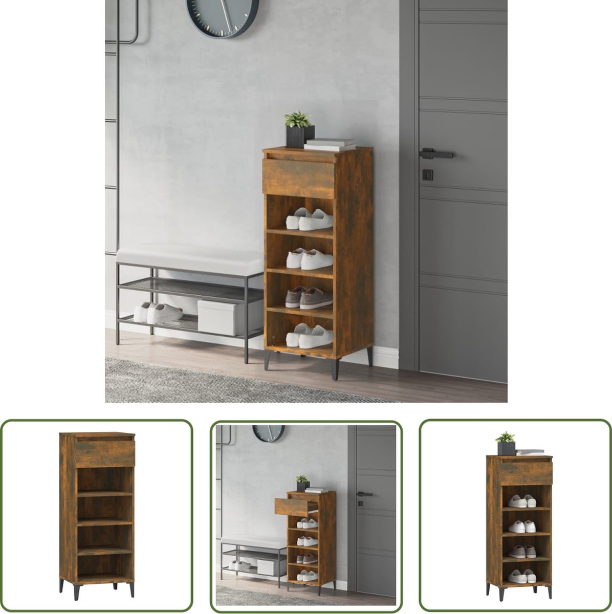 The Living Store Schoenenrek - Gerookt eiken - 40x36x105 cm - Duurzaam en stabiel (8721032269686)
