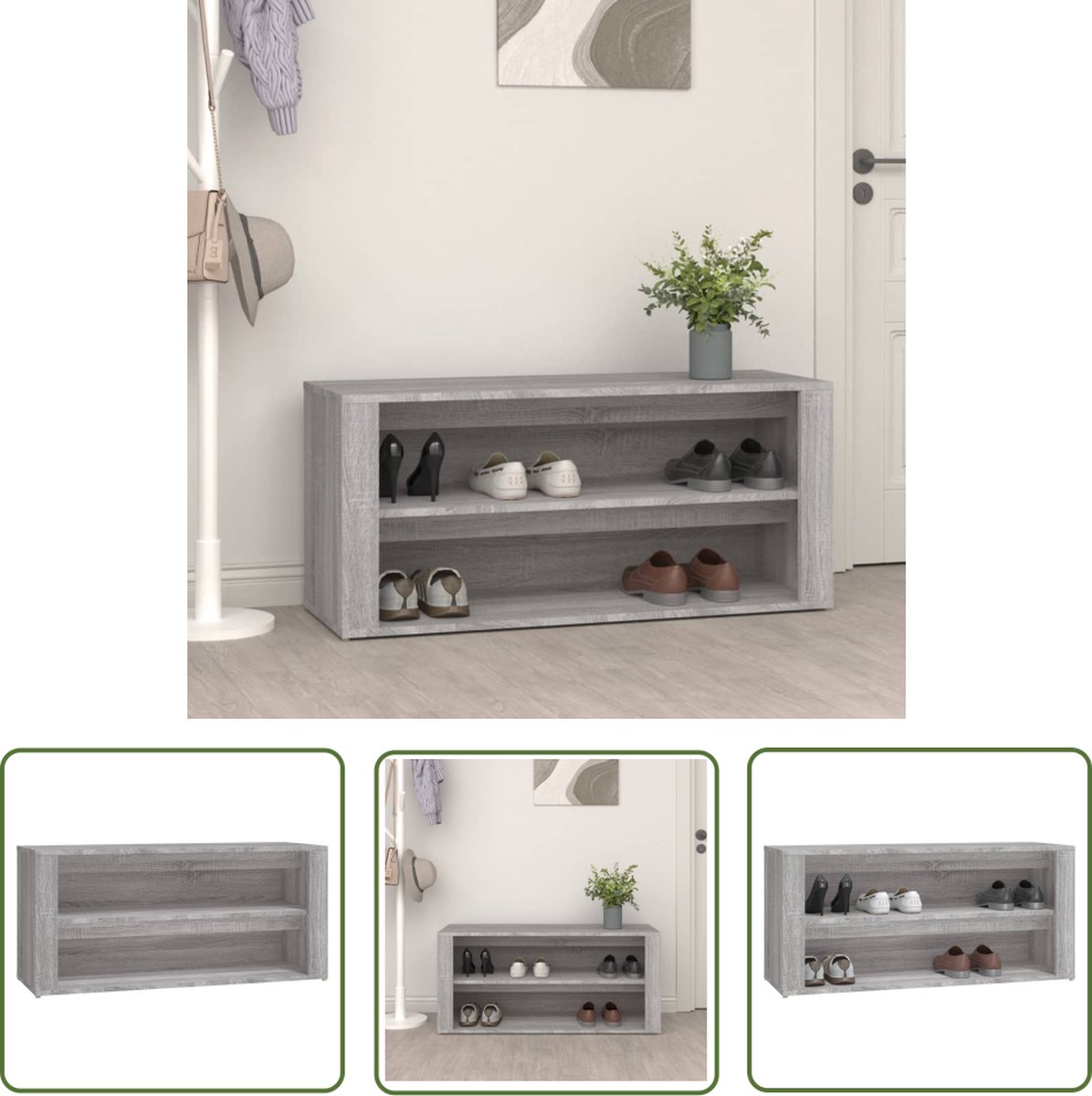 The Living Store Schoenenrek - Grijs Sonoma Eiken - 100 x 35 x 45 cm - Stevig Materiaal (8721031230267)