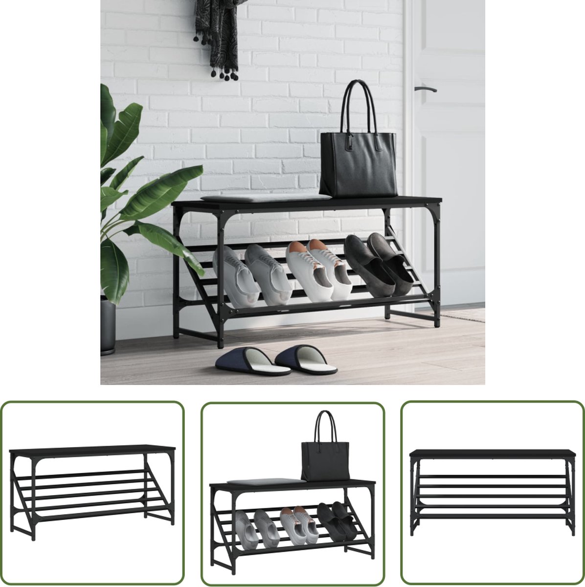 The Living Store Schoenenrek Klassiek - Gang - 90x30x45 cm - Zwart (8721194334192)