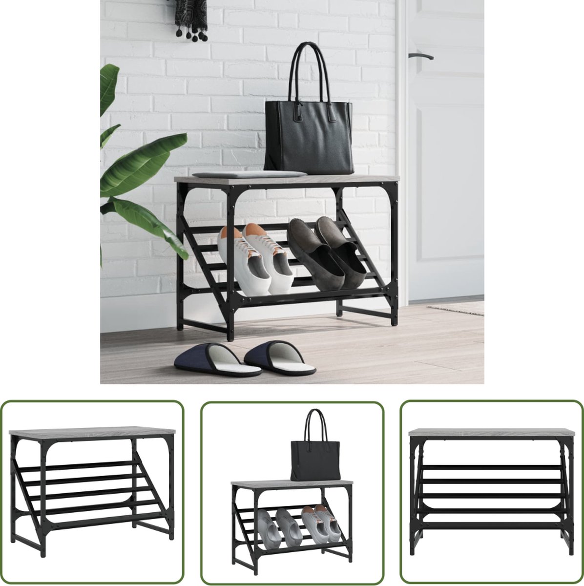 The Living Store Schoenenrek Klassiek - Schoenenopberger - 60x30x45cm - Grijs Sonoma Eiken (8721194041618)