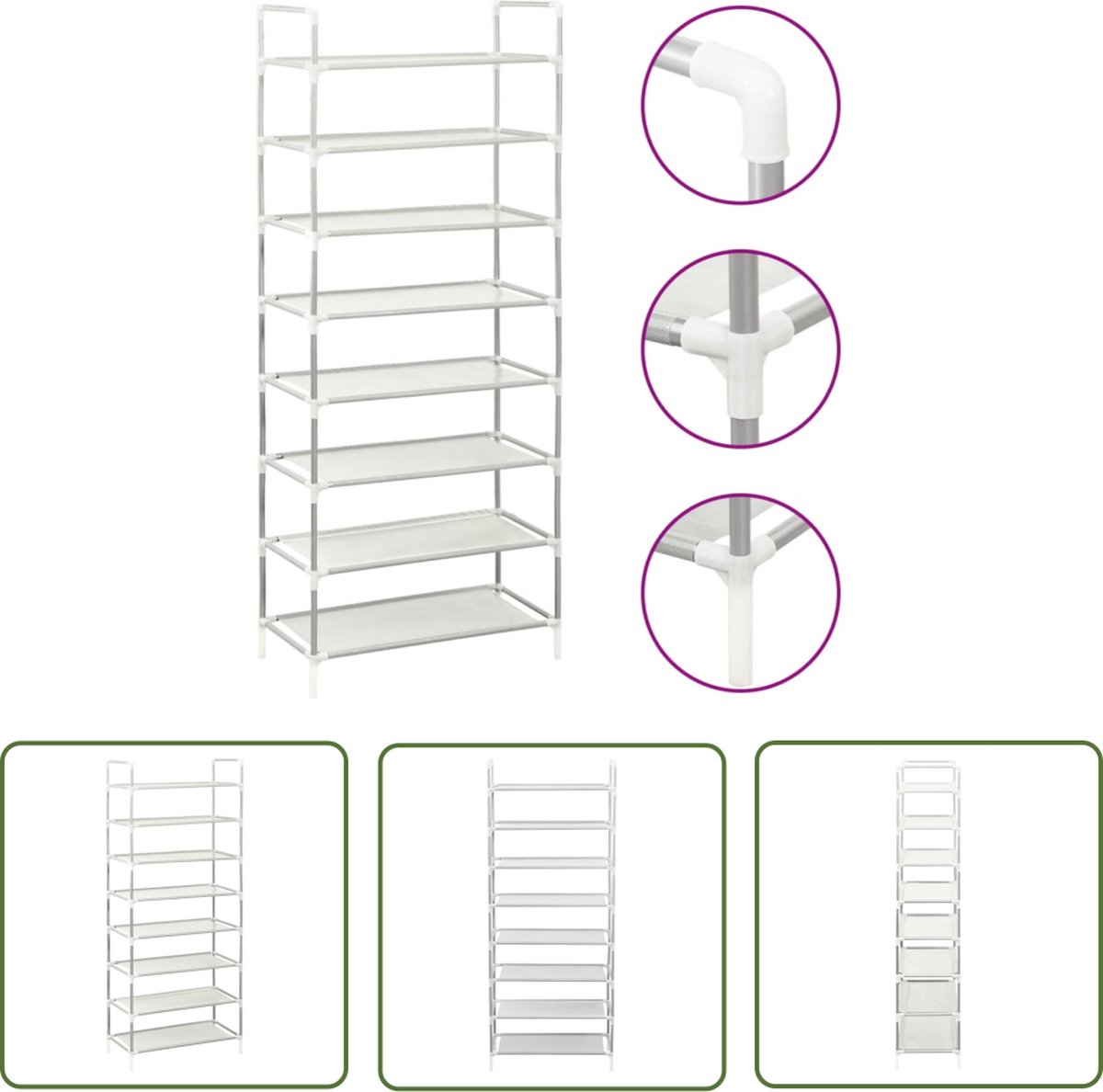 The Living Store Schoenenrek - Minimalistisch - Opbergoplossing - 60 x 28 x 140 cm - Zilver (8721032152773)