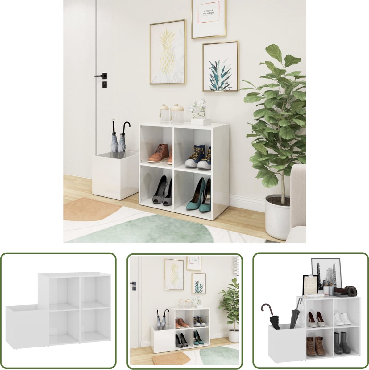 The Living Store Schoenenrek - Opbergkast - 105 x 35.5 x 70 cm - Hoogglans wit (8721032118793)