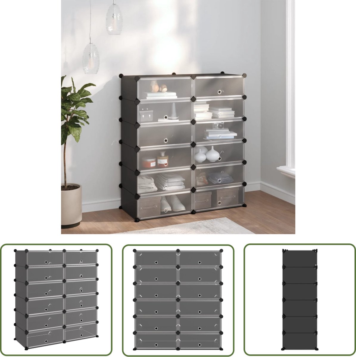 The Living Store Schoenenrek Zwart - Opbergoplossing - 94.5 x 36.5 x 106 cm - Polypropeen en staal (8721031230724)