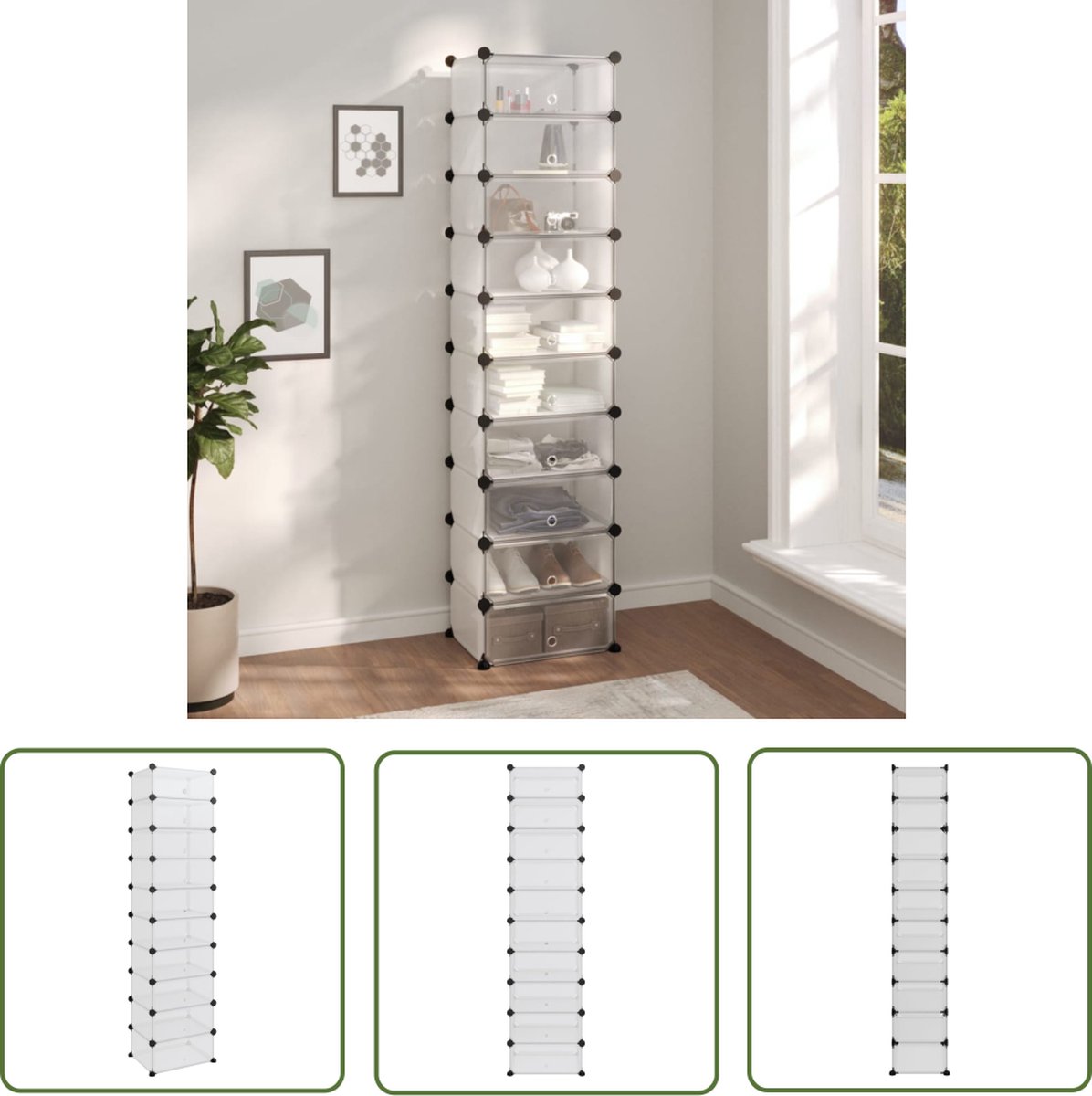 The Living Store Schoenenrek opbergoplossing - 44x32x174 cm - PP en staal - transparant (8721031230601)