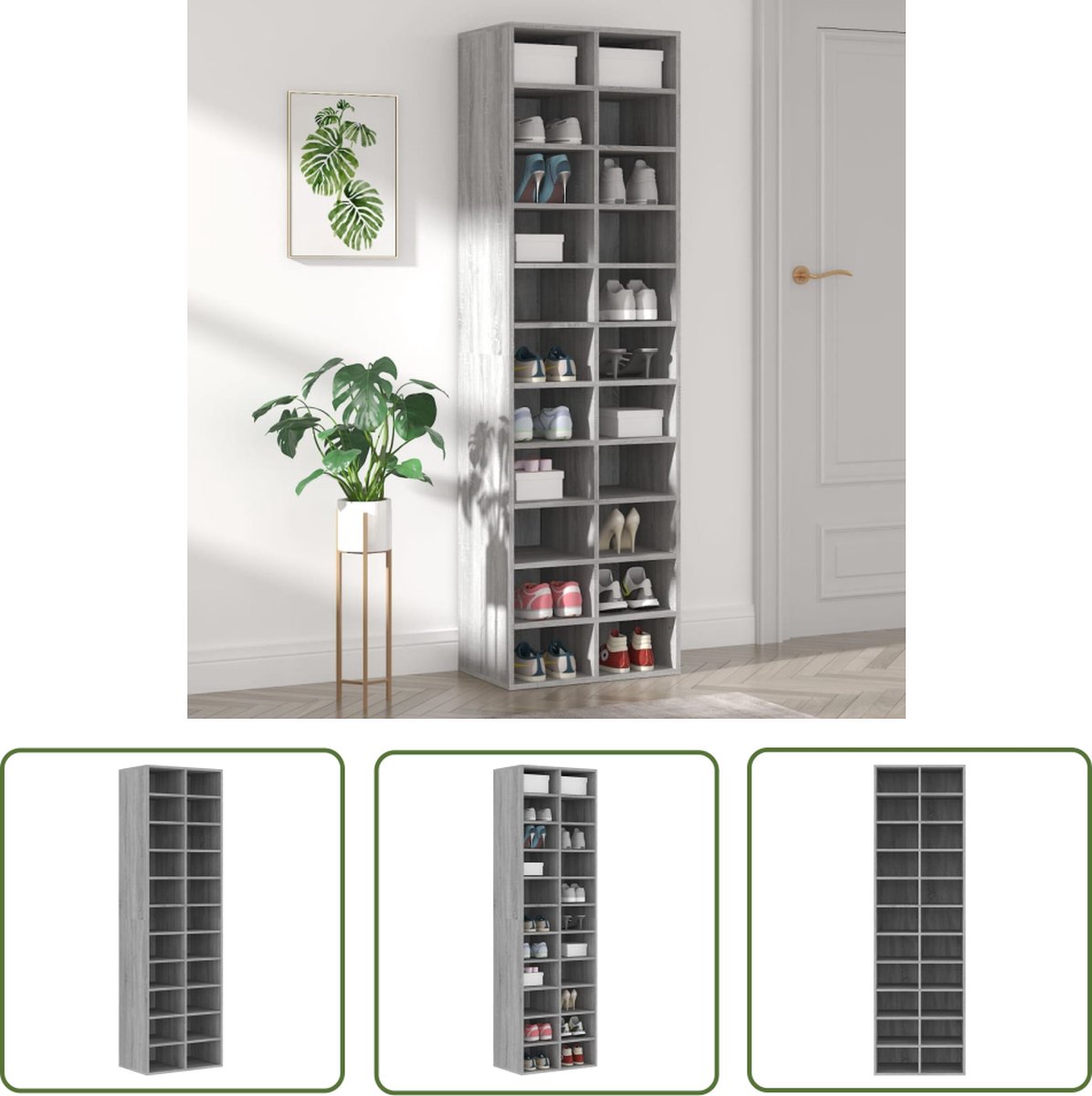 The Living Store Schoenenrekken - Grijs Sonoma eiken - 54 x 34 x 183 cm - Bewerkt hout (8721031227472)