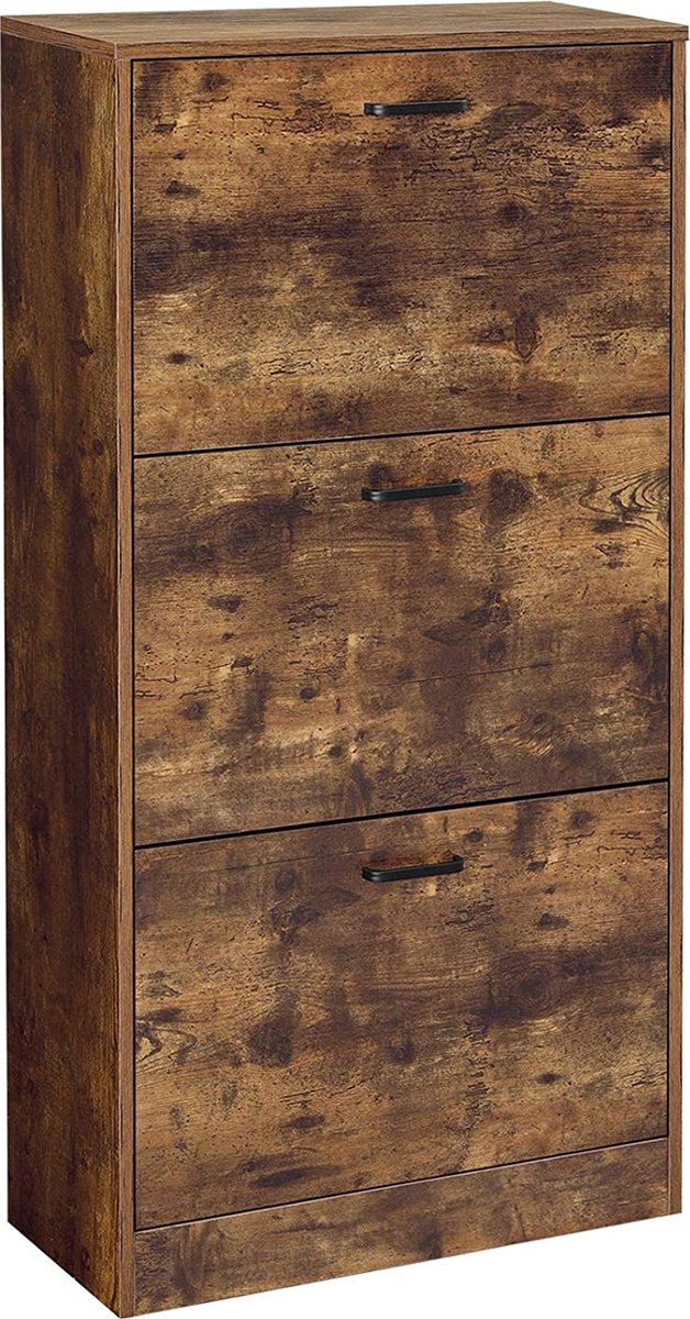VASAGLE Schoenenkast met 3 kleppen, schoenenrek met 3 niveaus, opbergkast, perfect voor smalle gangen, woonkamer, slaapkamer, 60 x 24 x 120 cm (l x b x h), vintage bruin LBC030X01 (8720297067556)
