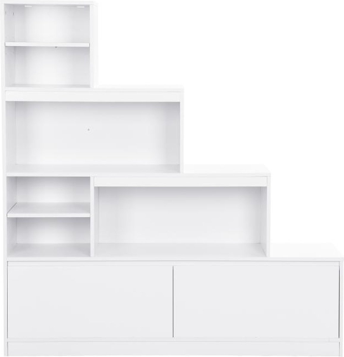 Vente-unique Schoenenmeubel met 2 deurtjes en 6 nissen met ledverlichting van mdf - Wit - LOVILA L 140 cm x H 146.6 cm x D 35 cm (3666471091144)