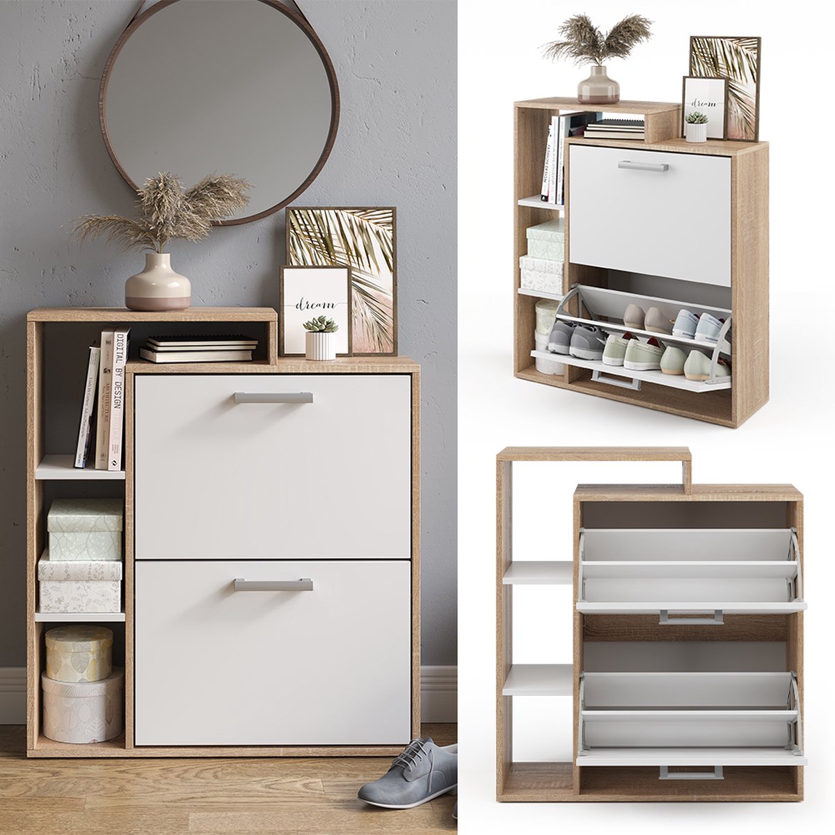 Vicco Schoenklaprek Orlando, 80 x 90 cm, Sonoma/Wit (4251421949782)