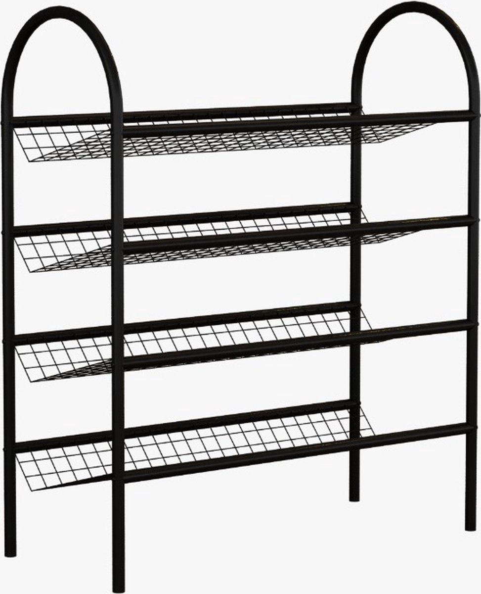 WDMT Metalen schoenenrek zwart 4 lagen | schoenenrek metaal | schoenen opbergsysteem | schoenen kast | Zwart (8720587211553)