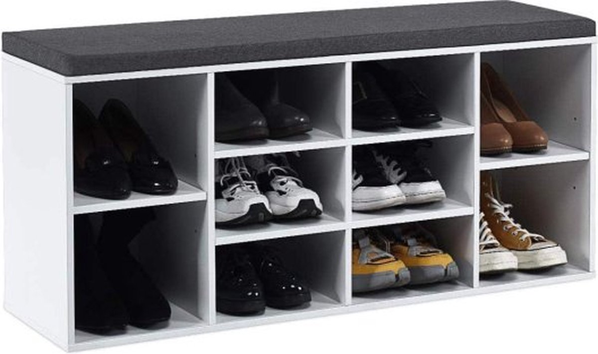 Wit Houten Schoenenkast Met Zitting - 104 X 30 X 48 Cm (8720783119035)